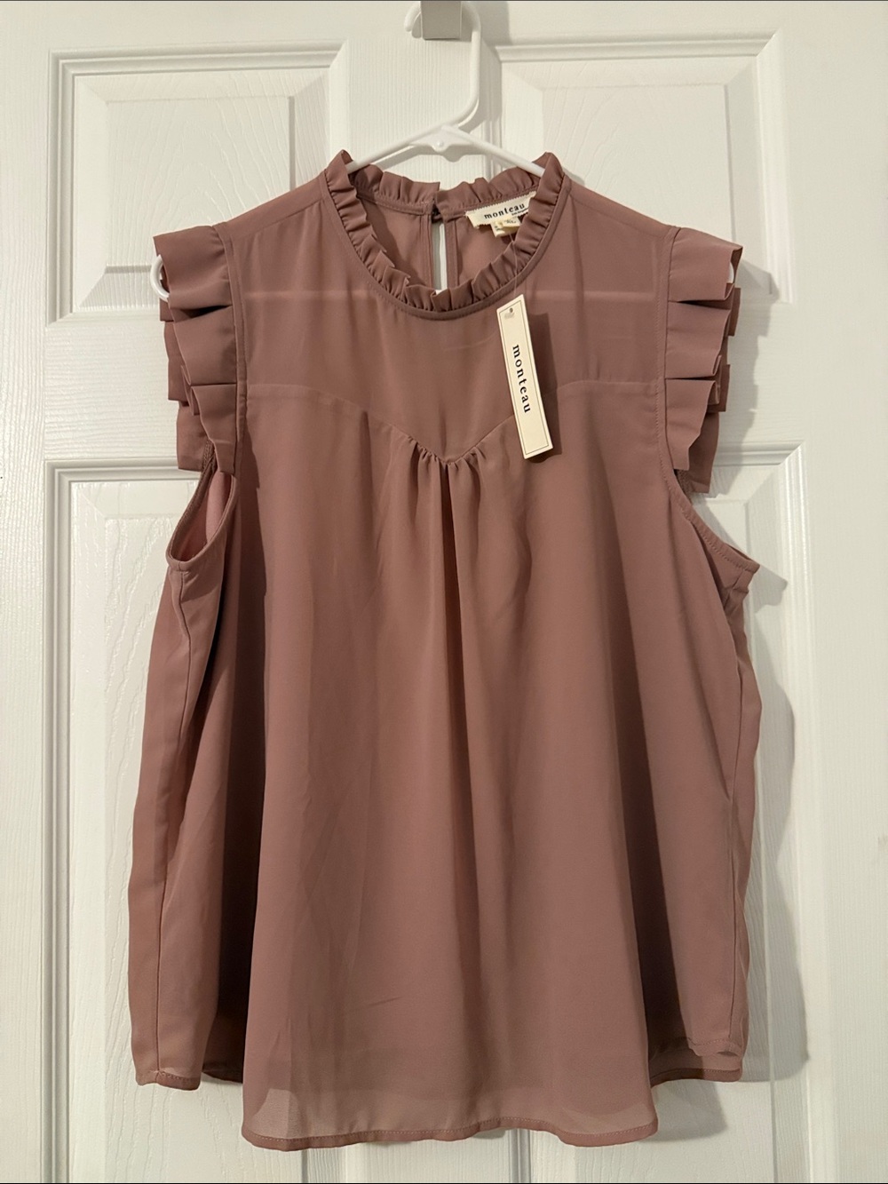 Monteau Mauve Pink Ruffle Sleeve Sleeveless Top